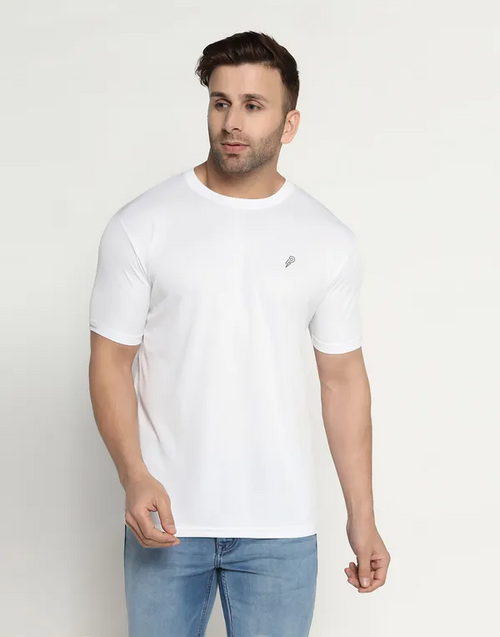 Solid Polyester T-shirt for Men (SIZE-M) (Color-WHITE)